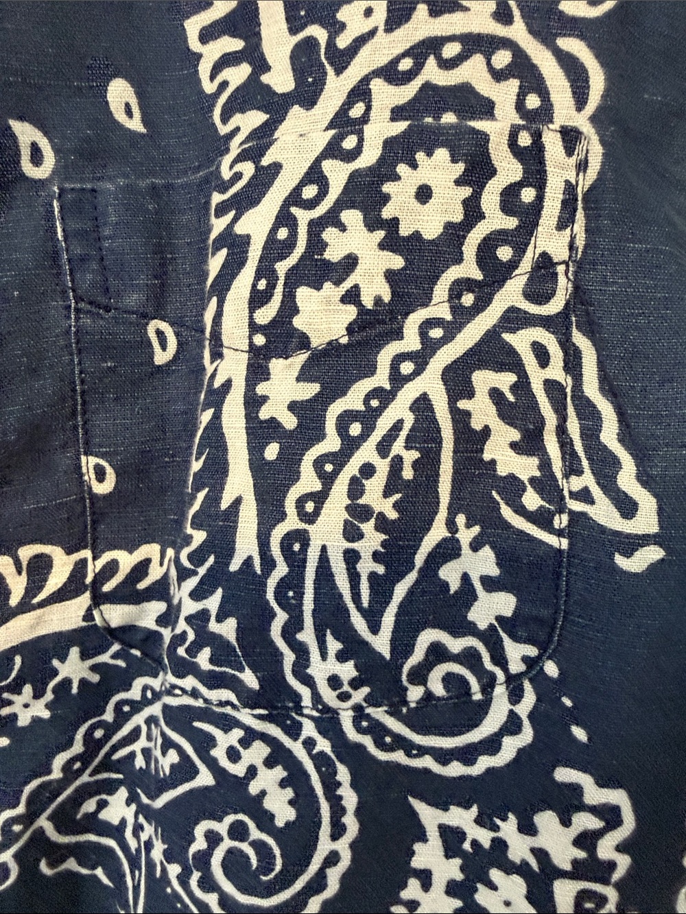 Tizzie Oversized Navy Paisley Fringe Hem Shirt Boho Linen Cotton Blend - Picture 5 of 13
